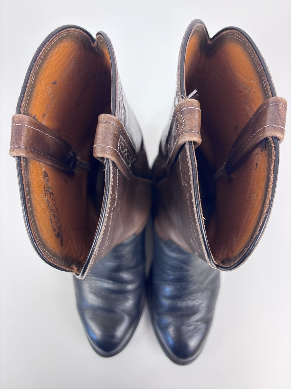 Vintage Lucchese 2000 Two-Tone Leather Western Cowboy Boots Black Brown Sz 8EE - Picture 10 of 16